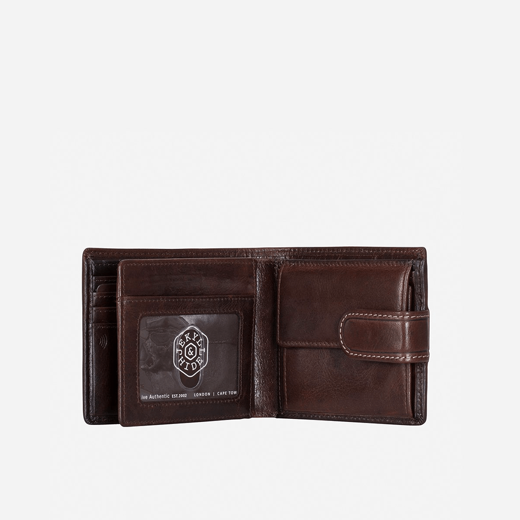 Jekyll & Hide Oxford Billfold Wallet With Coin And ID Window, Coffee - Love Luggage