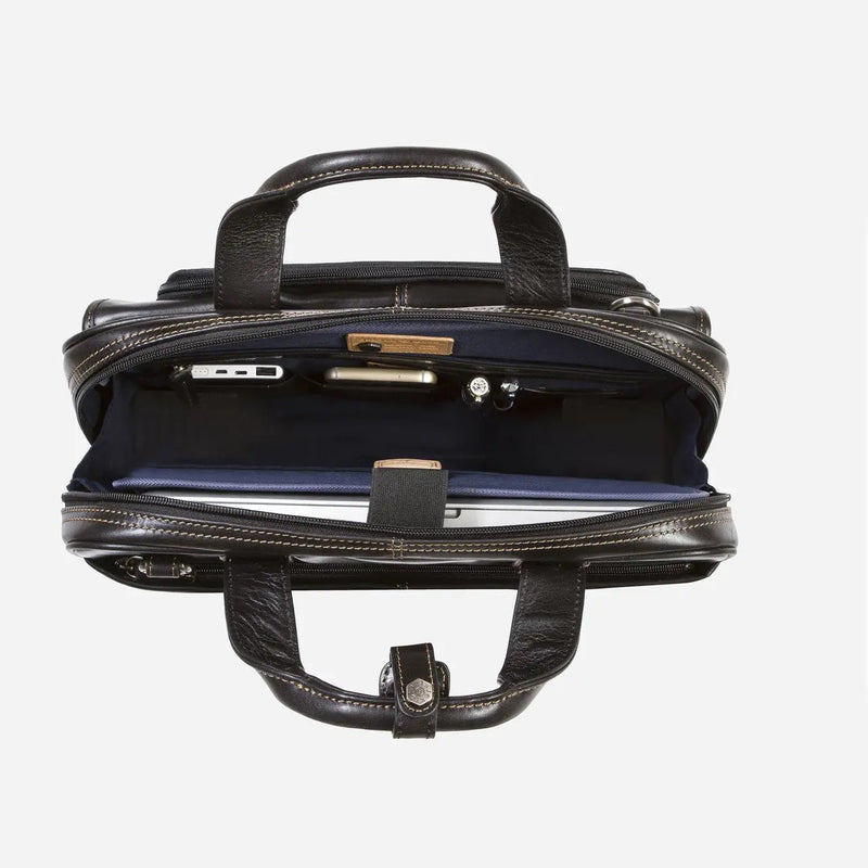 Jekyll & Hide Oxford Large Multi Compartment Briefcase, Black - Love Luggage
