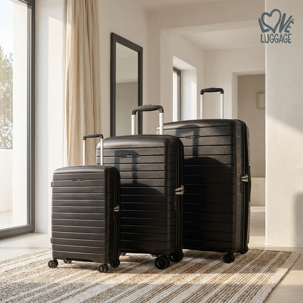 Rock Palma 3 Pce Set Lightweight Hardsided Suitcase - Black - Love Luggage