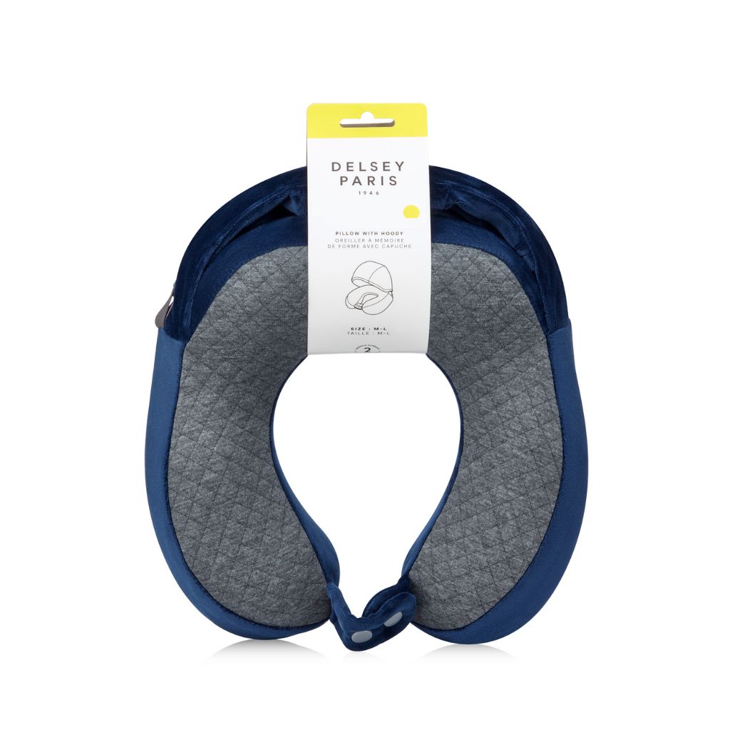 Delsey Memory Foam Travel pillow With Hoodie - Navy Delsey Luggage