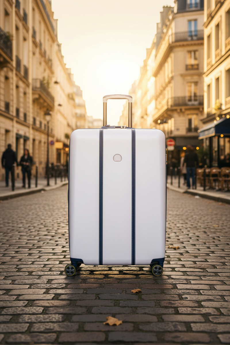 Delsey Cadense 76cm Large Exp Luggage - Ivory/Navy Delsey Luggage