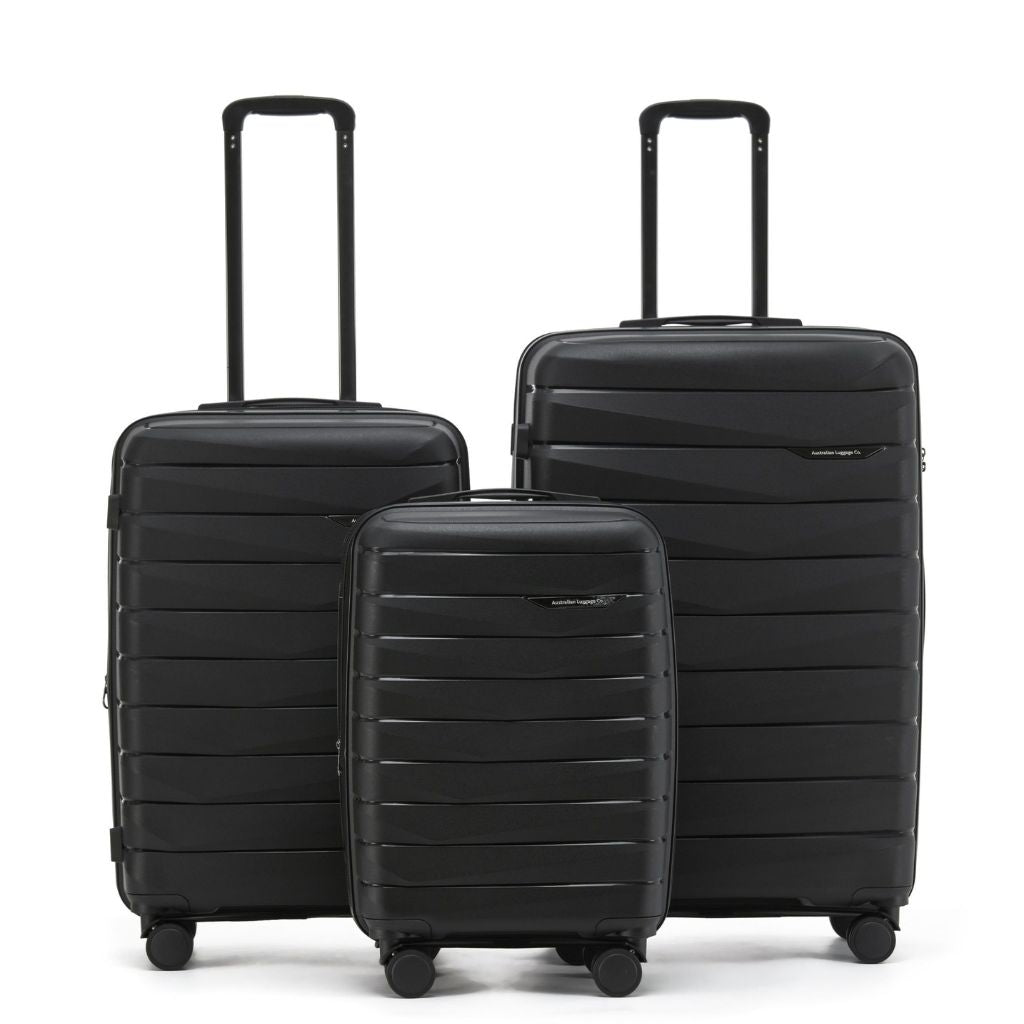 Aus Luggage Pilot 3 Piece Hardsided Luggage Set - Black - Love Luggage