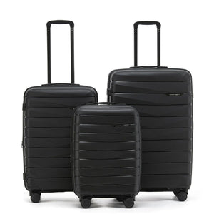 Aus Luggage Pilot 3 Piece Hardsided Luggage Set - Black - Love Luggage