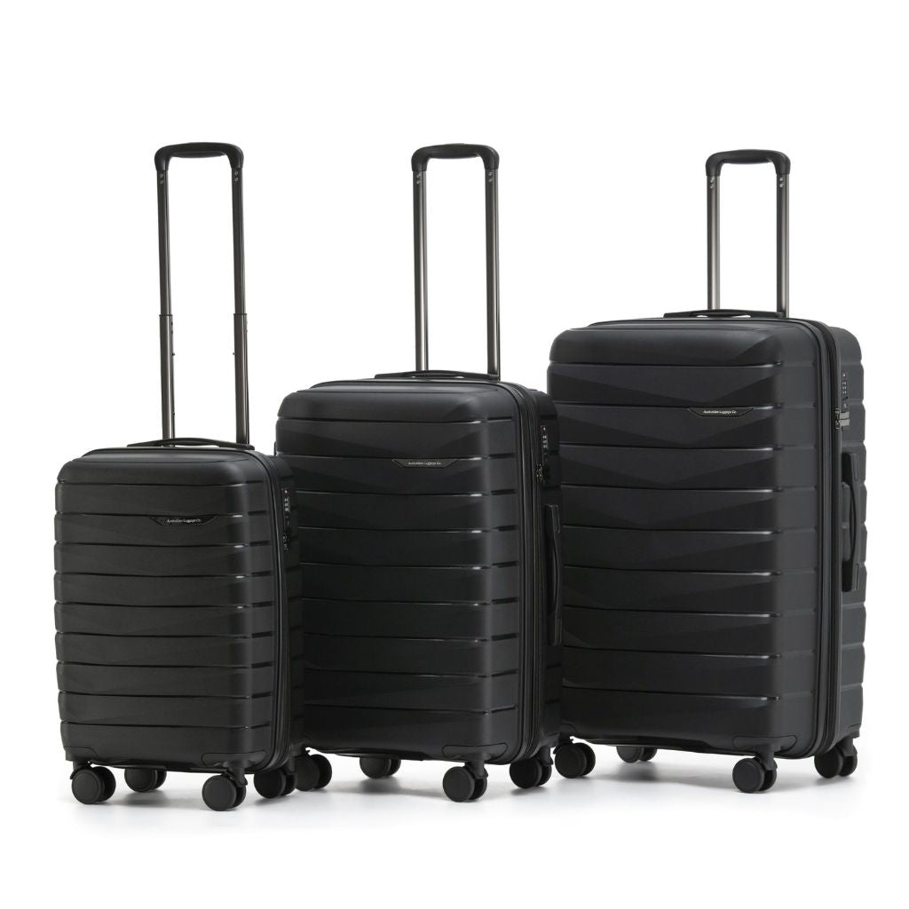 Aus Luggage Pilot 3 Piece Hardsided Luggage Set - Black - Love Luggage