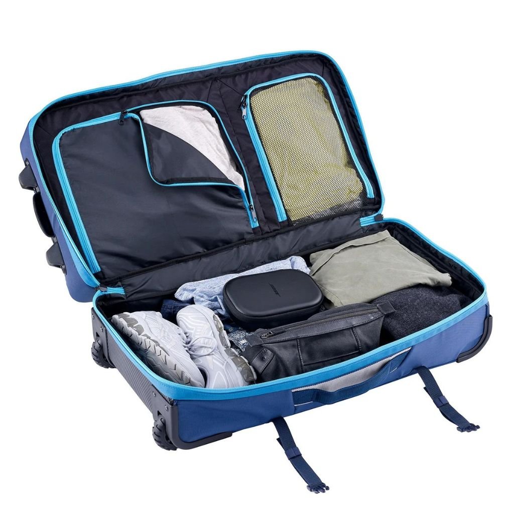 Caribee Split Roller Wheeled Duffle bag 100L - Sea Blue/Navy - Love Luggage
