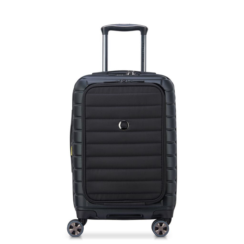 Delsey Shadow 55cm Expandable Carry On Luggage - Black + Laptop Sleeve - Love Luggage