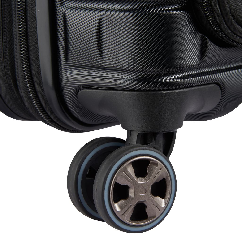 Delsey Shadow 55cm Expandable Carry On Luggage - Black + Laptop Sleeve - Love Luggage