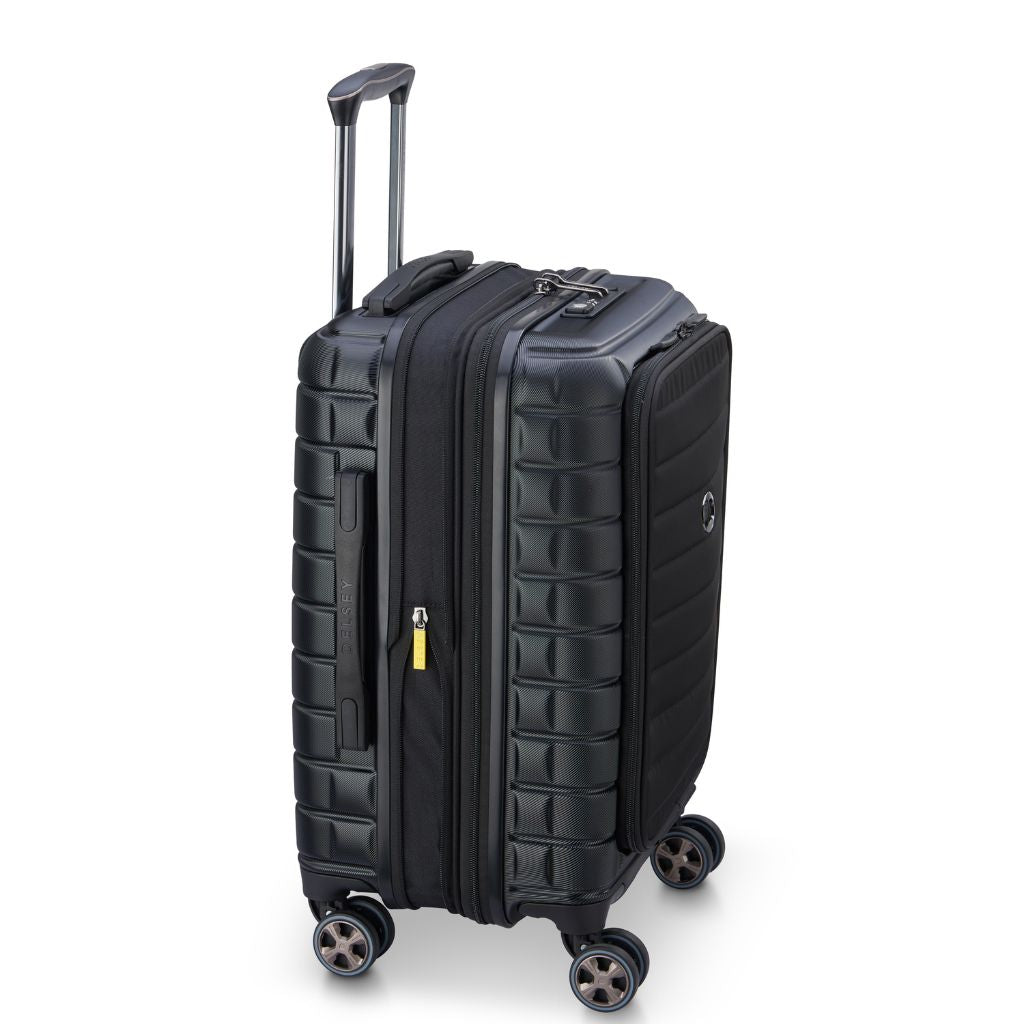 Delsey Shadow 55cm Expandable Carry On Luggage - Black + Laptop Sleeve - Love Luggage