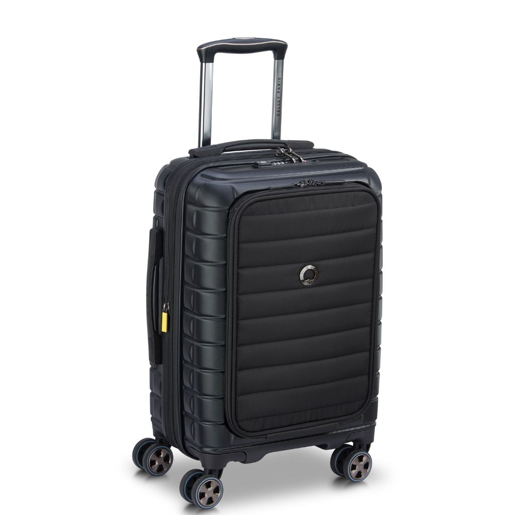 Delsey Shadow 55cm Expandable Carry On Luggage - Black + Laptop Sleeve - Love Luggage
