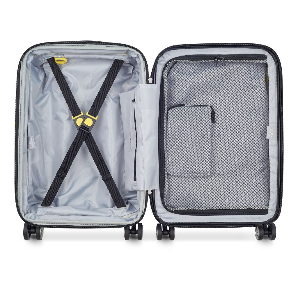 Delsey Shadow 55cm Expandable Carry On Luggage - Black + Laptop Sleeve - Love Luggage