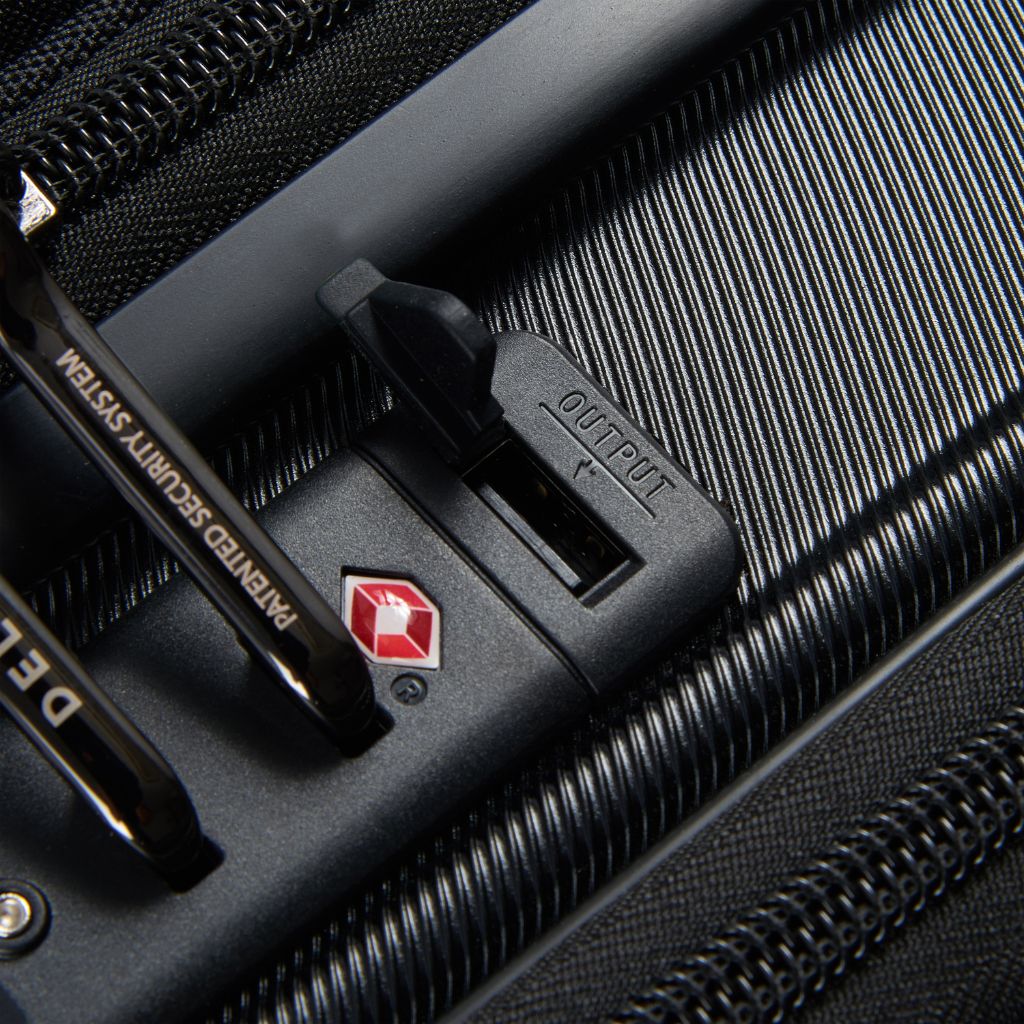 Delsey Shadow 55cm Expandable Carry On Luggage - Black + Laptop Sleeve - Love Luggage