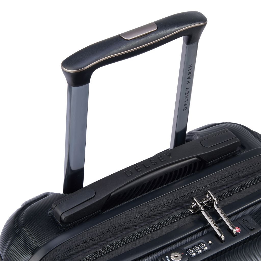 Delsey Shadow 55cm Expandable Carry On Luggage - Black + Laptop Sleeve - Love Luggage