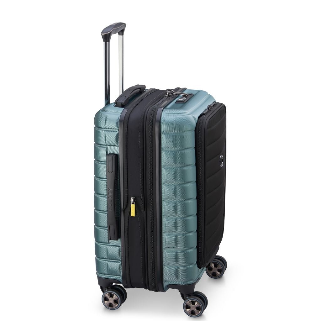 Delsey Shadow 55cm Expandable Carry On Luggage - Green + Laptop Sleeve - Love Luggage