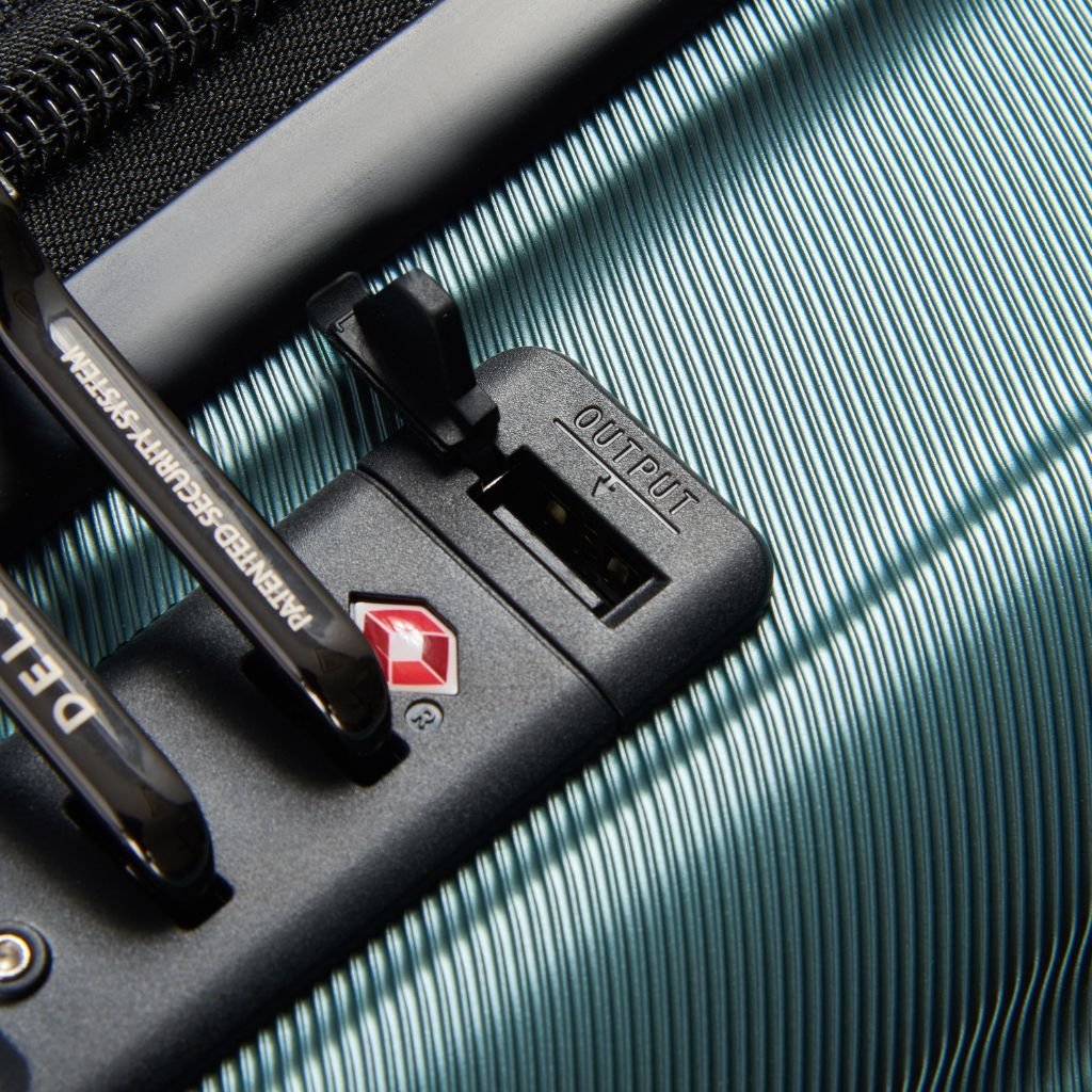 Delsey Shadow 55cm Expandable Carry On Luggage - Green + Laptop Sleeve - Love Luggage