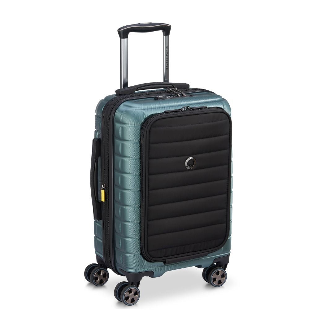 Delsey Shadow 55cm Expandable Carry On Luggage - Green + Laptop Sleeve - Love Luggage