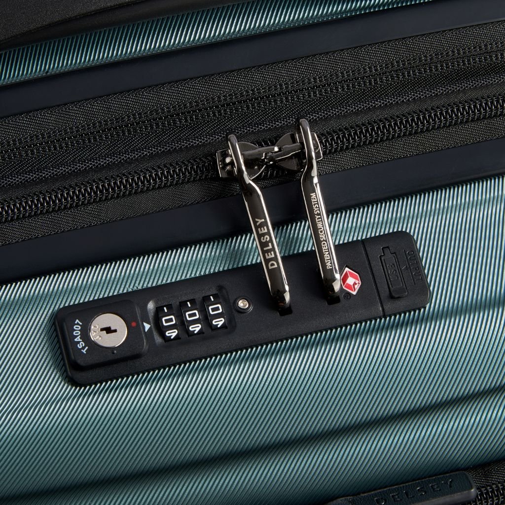 Delsey Shadow 55cm Expandable Carry On Luggage - Green + Laptop Sleeve - Love Luggage