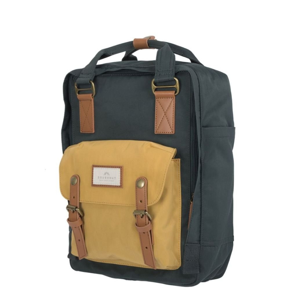 Doughnut Macaroon 14" Laptop Backpack - Slate Green x Yellow - Love Luggage