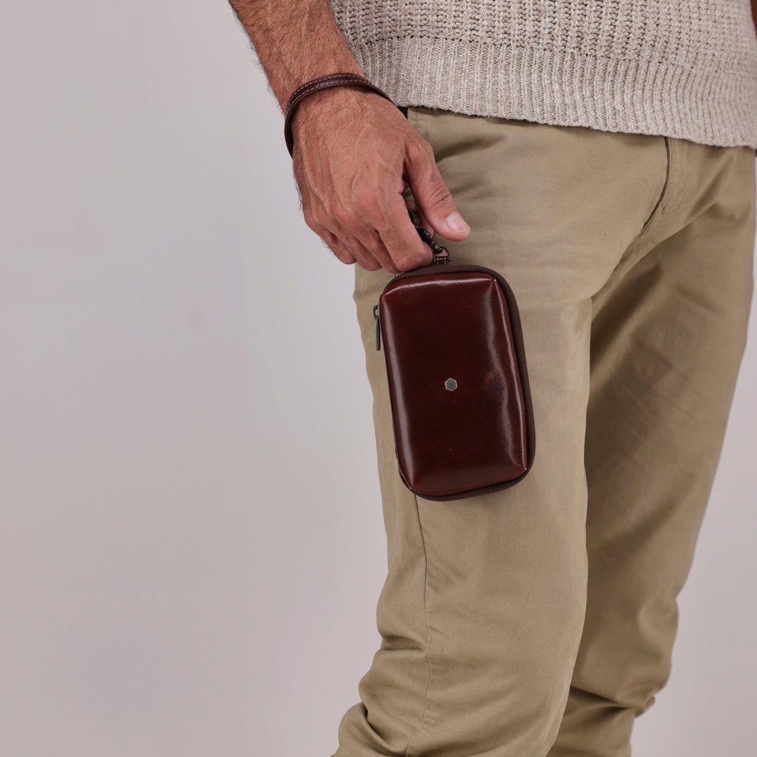 Jekyll & Hide Compact Zip Around Cable Pouch, Mocha - Love Luggage