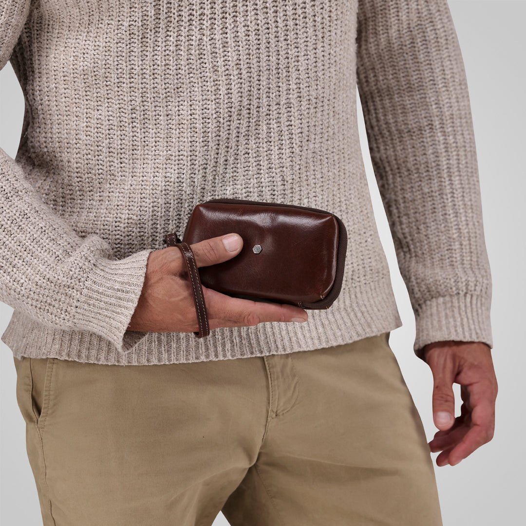 Jekyll & Hide Compact Zip Around Cable Pouch, Mocha - Love Luggage