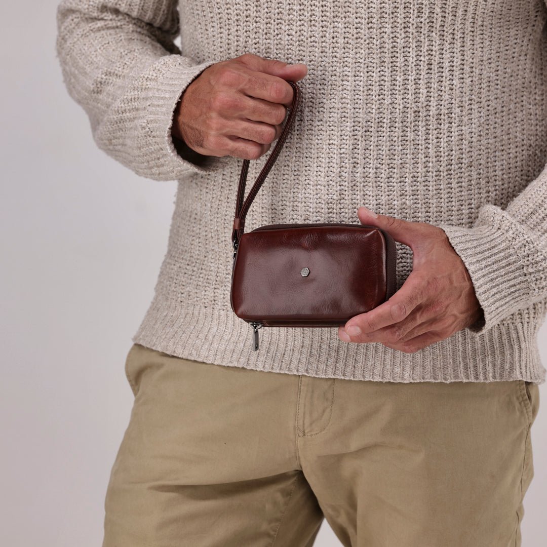 Jekyll & Hide Compact Zip Around Cable Pouch, Mocha - Love Luggage