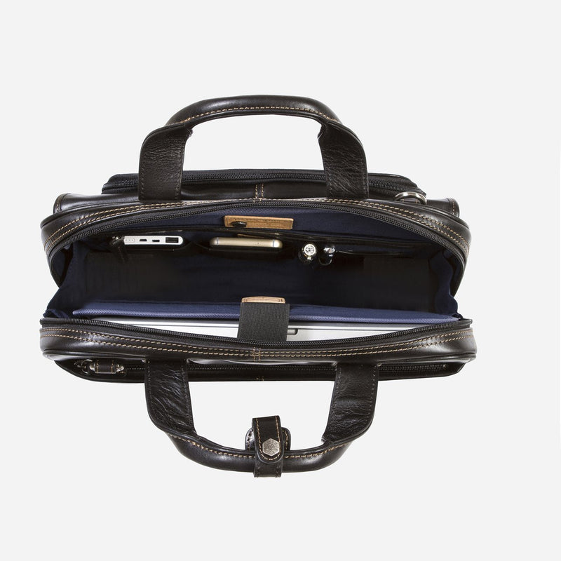 Jekyll & Hide Oxford Large Multi Compartment Briefcase, Black - Love Luggage
