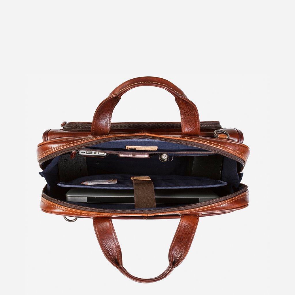 Jekyll & Hide Oxford Large Multi Compartment Briefcase, Tobacco - Love Luggage