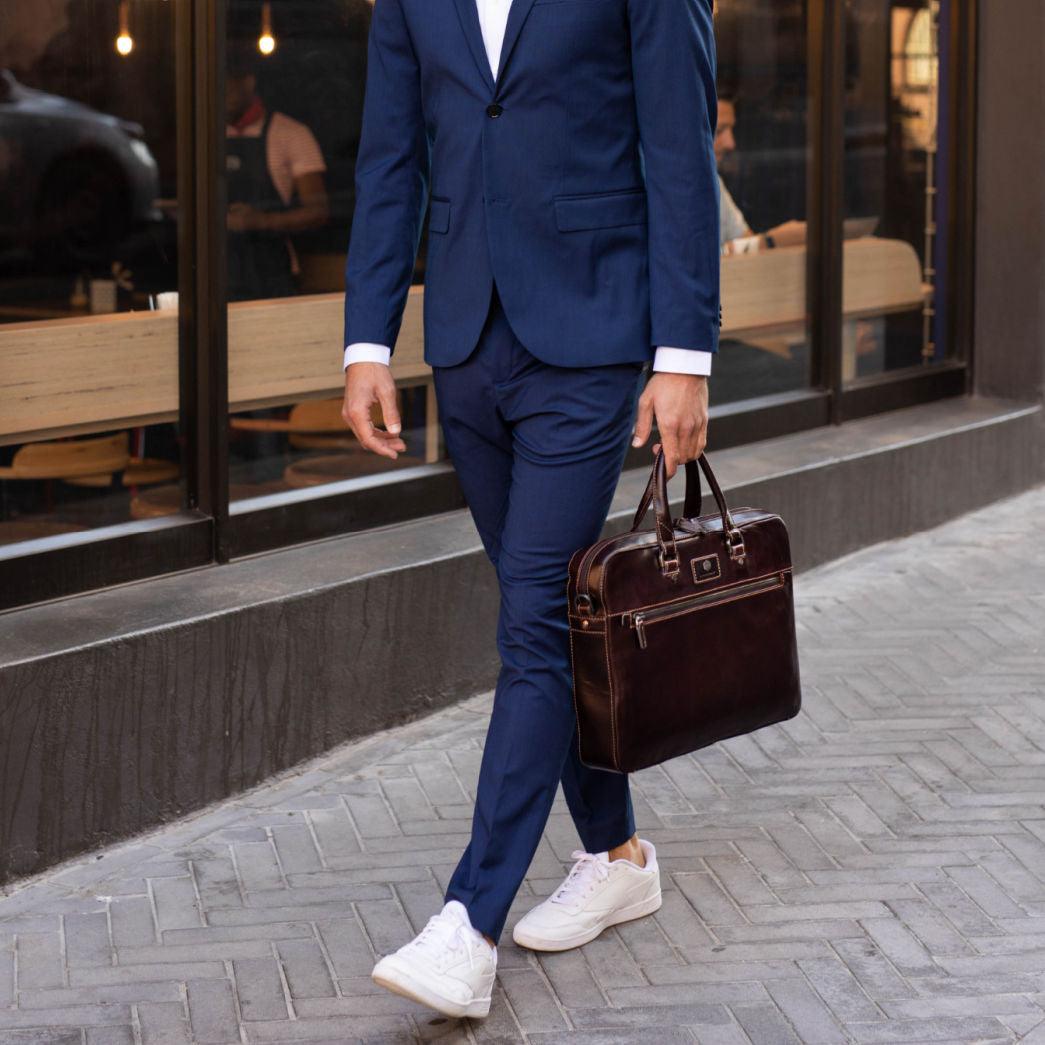 Jekyll & Hide Oxford Slim Zip Top Briefcase, Tobacco - Love Luggage