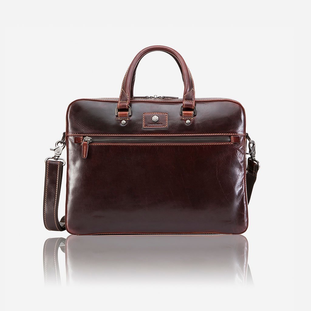 Jekyll & Hide Oxford Slim Zip Top Briefcase, Tobacco - Love Luggage