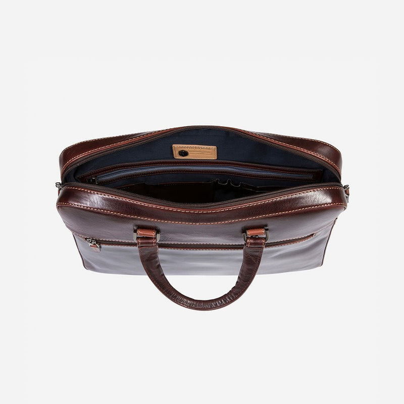 Jekyll & Hide Oxford Slim Zip Top Briefcase, Tobacco - Love Luggage