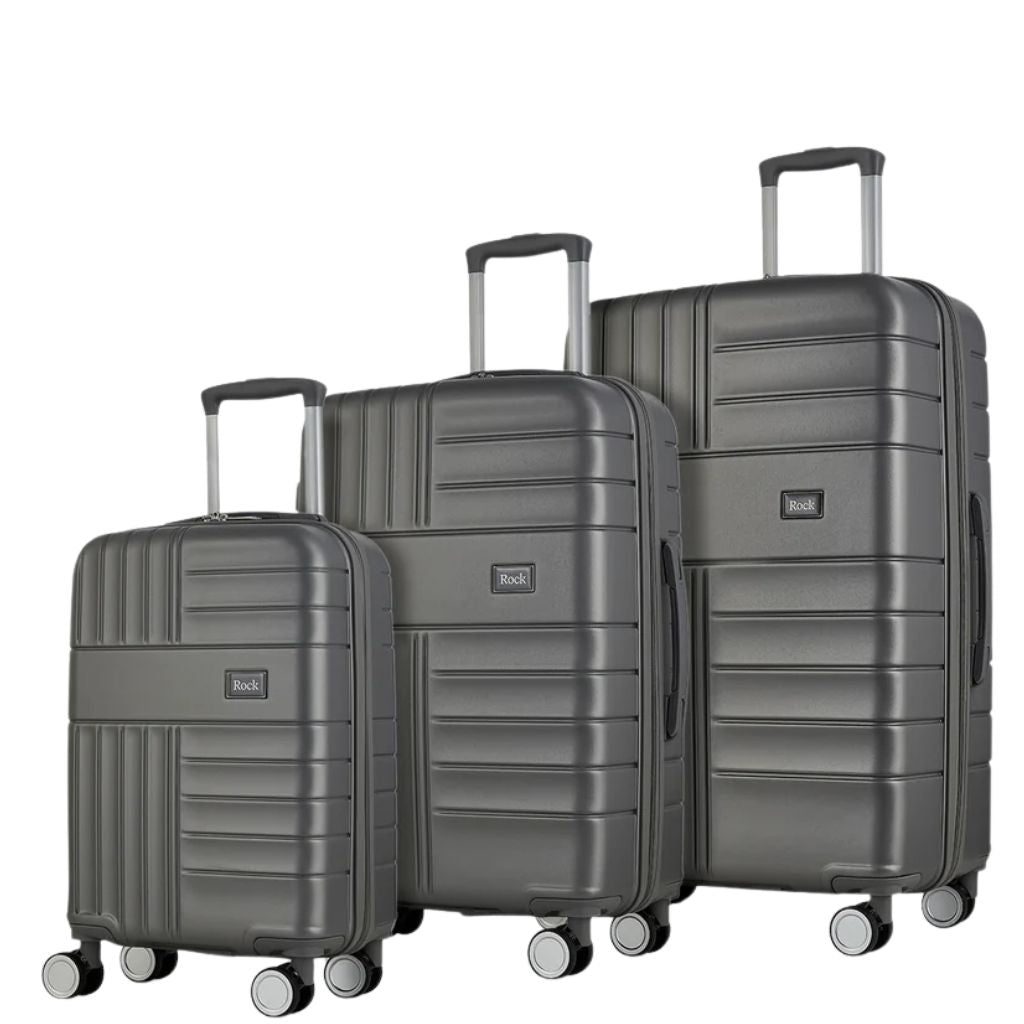 Rock Aspen 3 Piece Hardsided Suitcase Set - Charcoal - Love Luggage