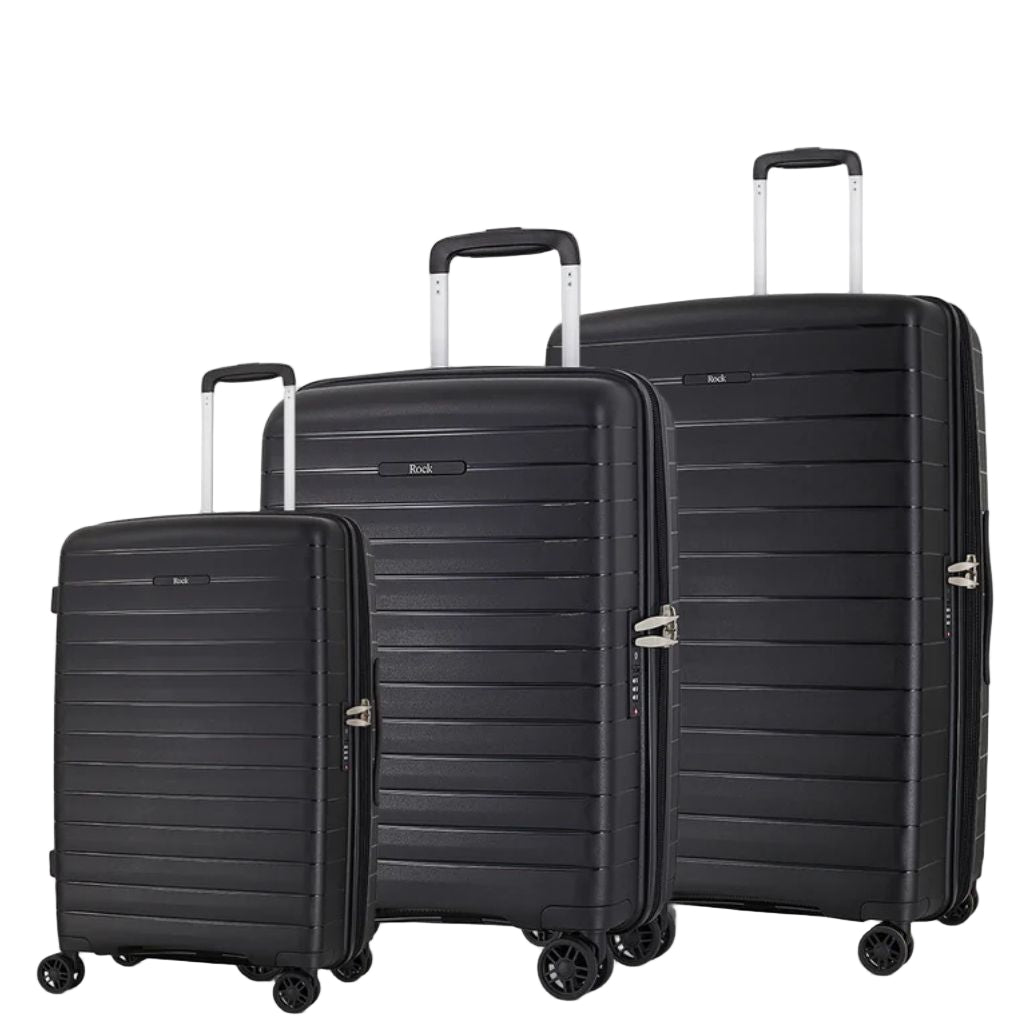 Rock Palma 3 Pce Set Lightweight Hardsided Suitcase - Black - Love Luggage