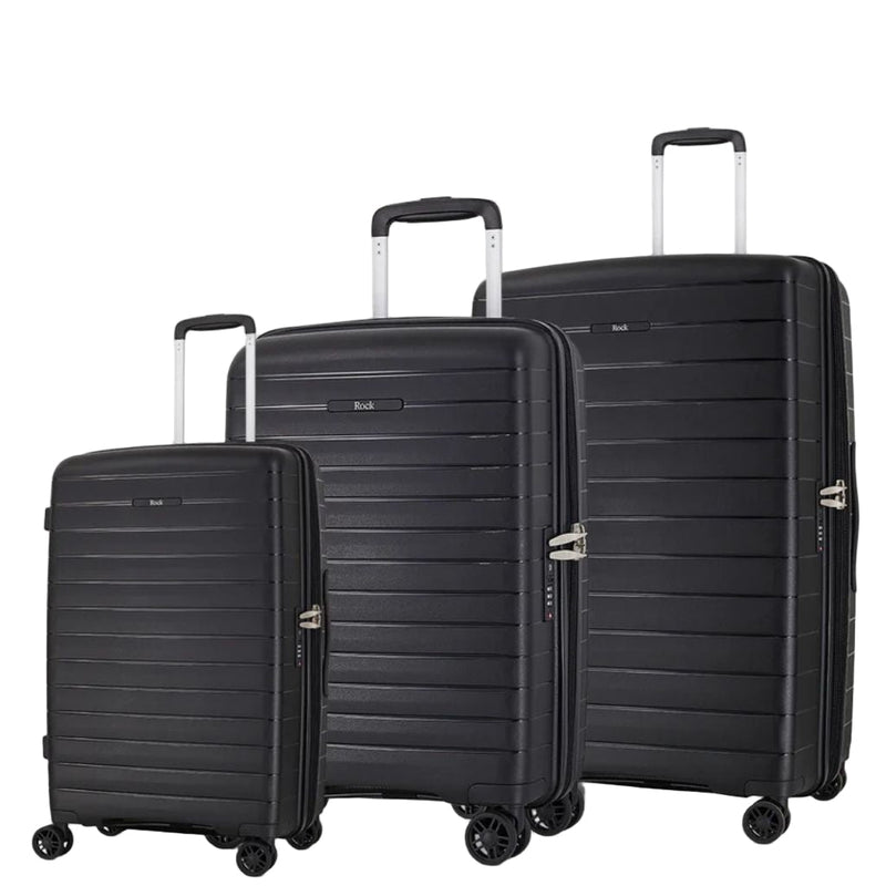 Rock Palma 3 Pce Set Lightweight Hardsided Suitcase - Black - Love Luggage