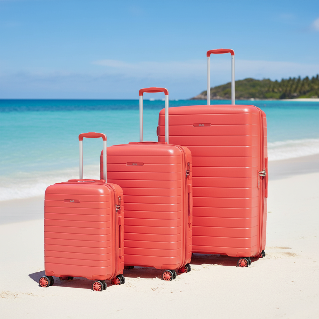Rock Palma 3 Pce Set Lightweight Hardsided Suitcase - Coral - Love Luggage
