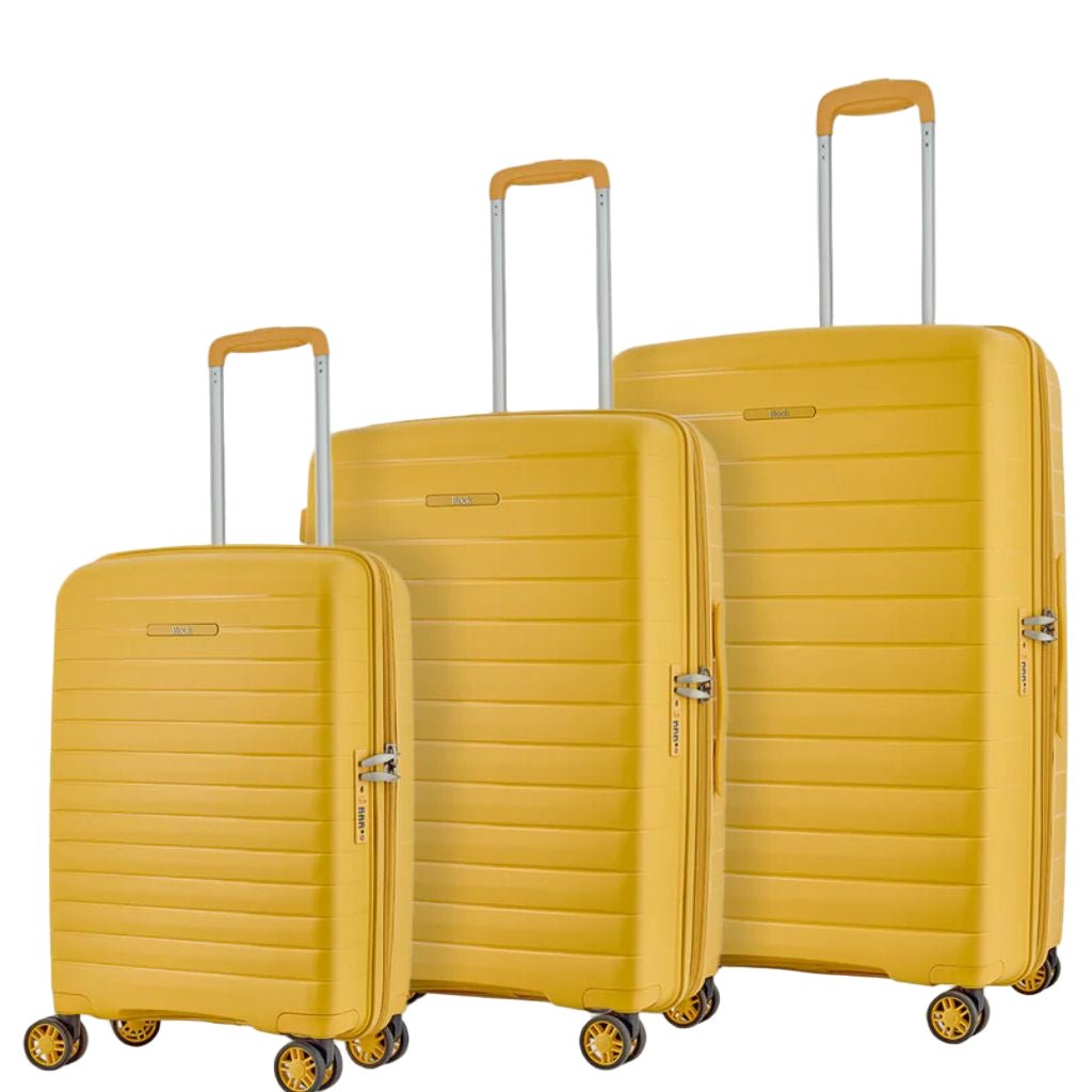 Rock Palma 3 Pce Set Lightweight Hardsided Suitcase - Yellow - Love Luggage