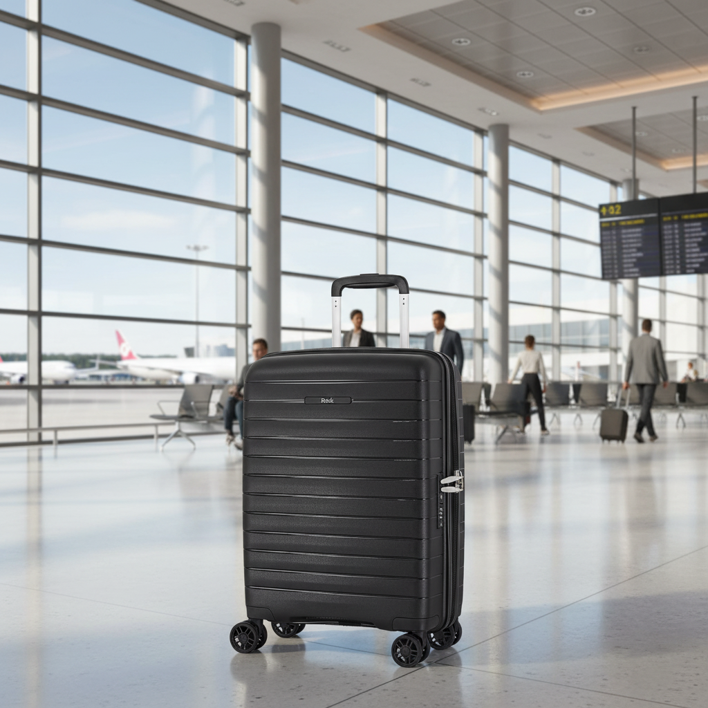 Rock Palma Carry On Lightweight Hardsided Suitcase - Black - Love Luggage