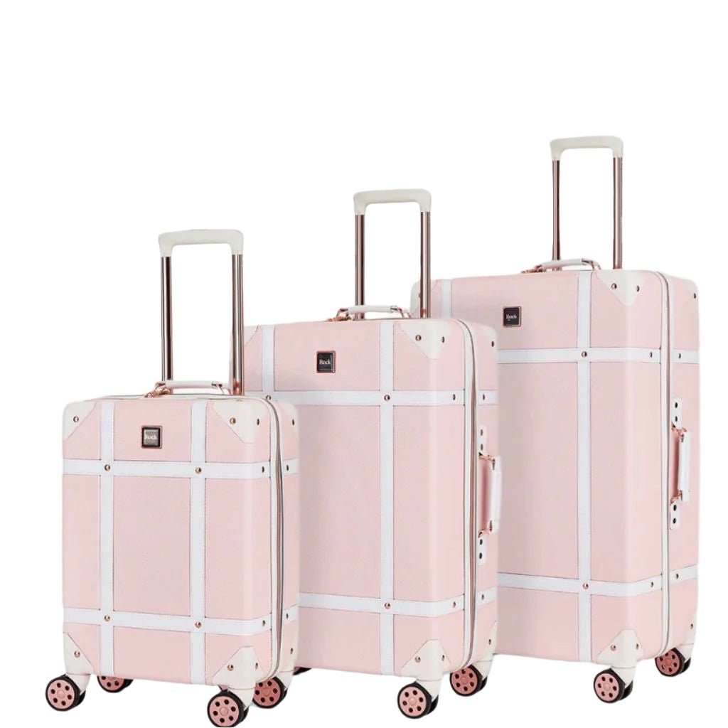 Rock Vintage 3 Piece Hardsided Luggage Set - Baby Pink - Love Luggage