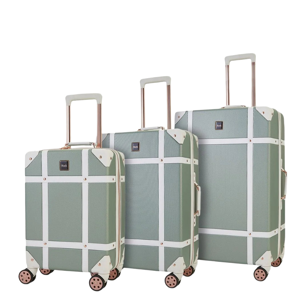 Rock Vintage 3 Piece Hardsided Luggage Set - Sage Green - Love Luggage