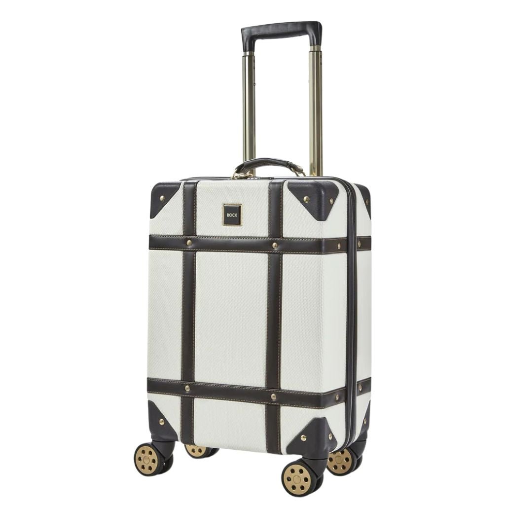 Rock Vintage 54cm Carry On Hardsided Luggage - Cream - Love Luggage