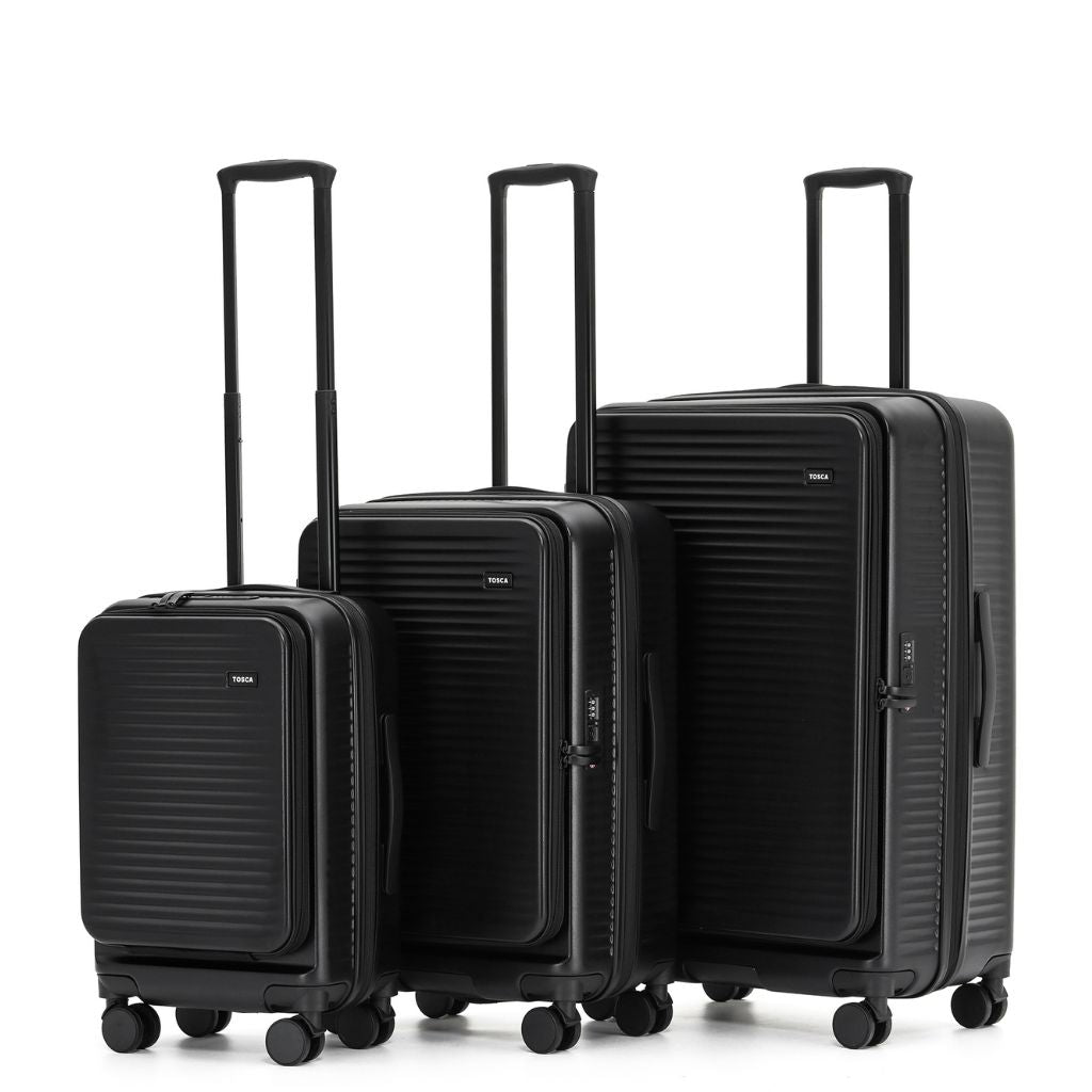 Tosca Zen 3 Piece Hardsided Top Opening Luggage Set - Black - Love Luggage