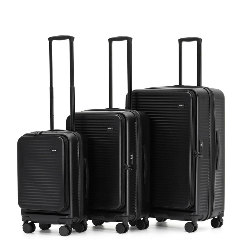 Tosca Zen 3 Piece Hardsided Top Opening Luggage Set - Black - Love Luggage