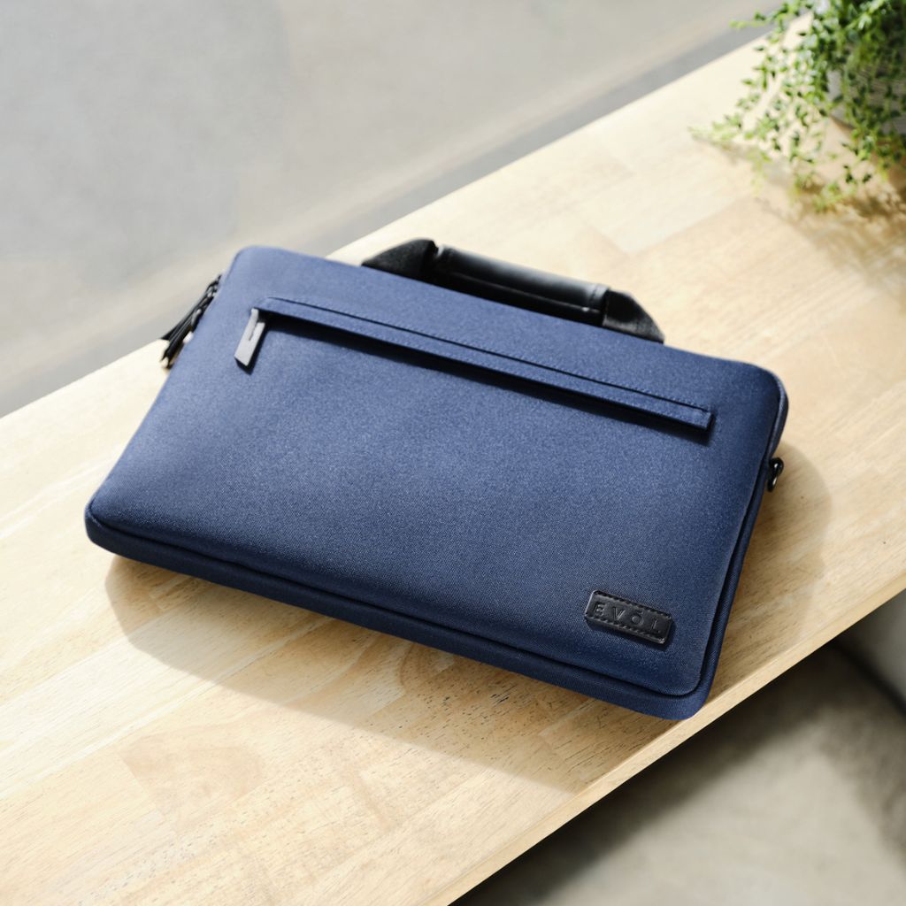 Evol 14.1″ Slim Laptop Brief - Recycled Material - Navy - Love Luggage