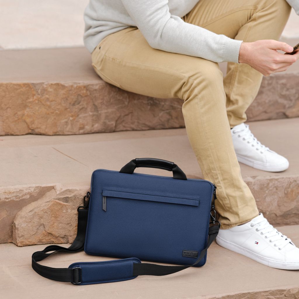 Evol 14.1″ Slim Laptop Brief - Recycled Material - Navy - Love Luggage