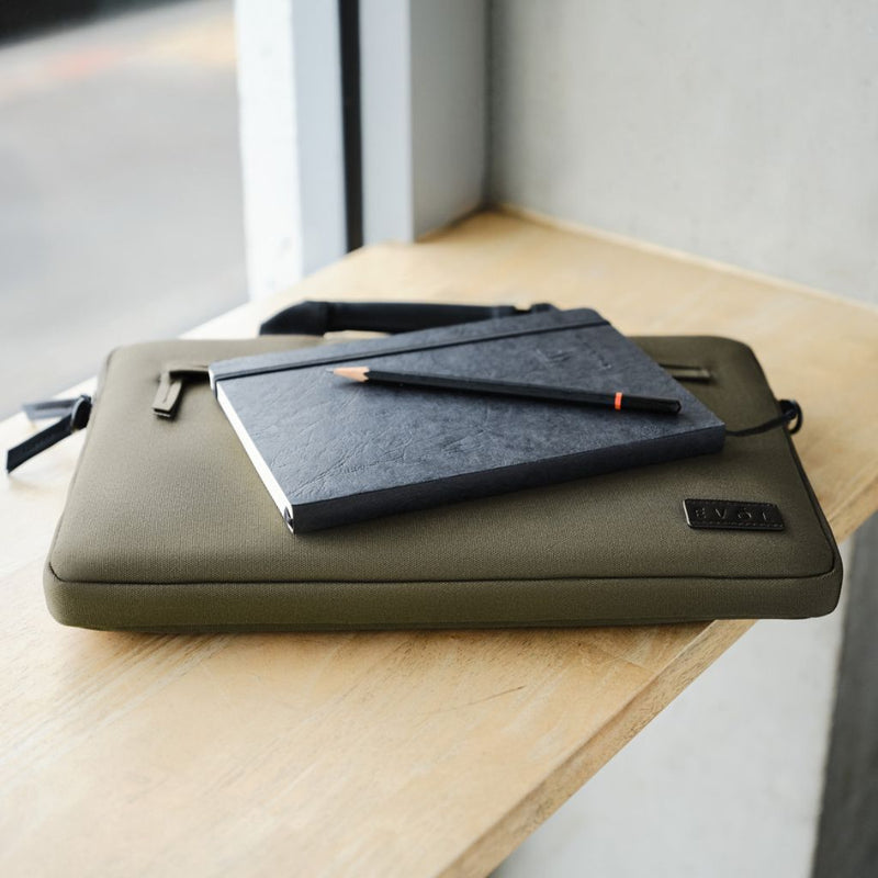 Evol 14.1″ Slim Laptop Brief - Recycled Material - Olive - Love Luggage