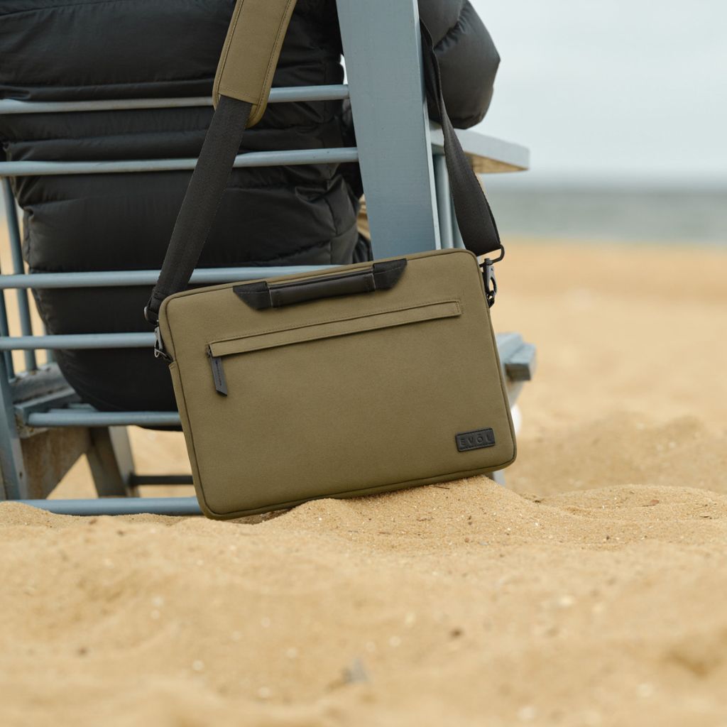 Evol 14.1″ Slim Laptop Brief - Recycled Material - Olive - Love Luggage