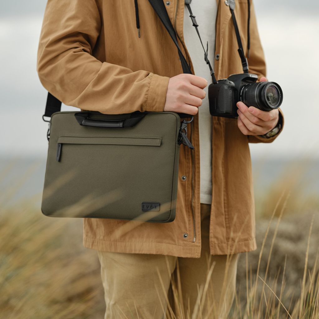 Evol 14.1″ Slim Laptop Brief - Recycled Material - Olive - Love Luggage