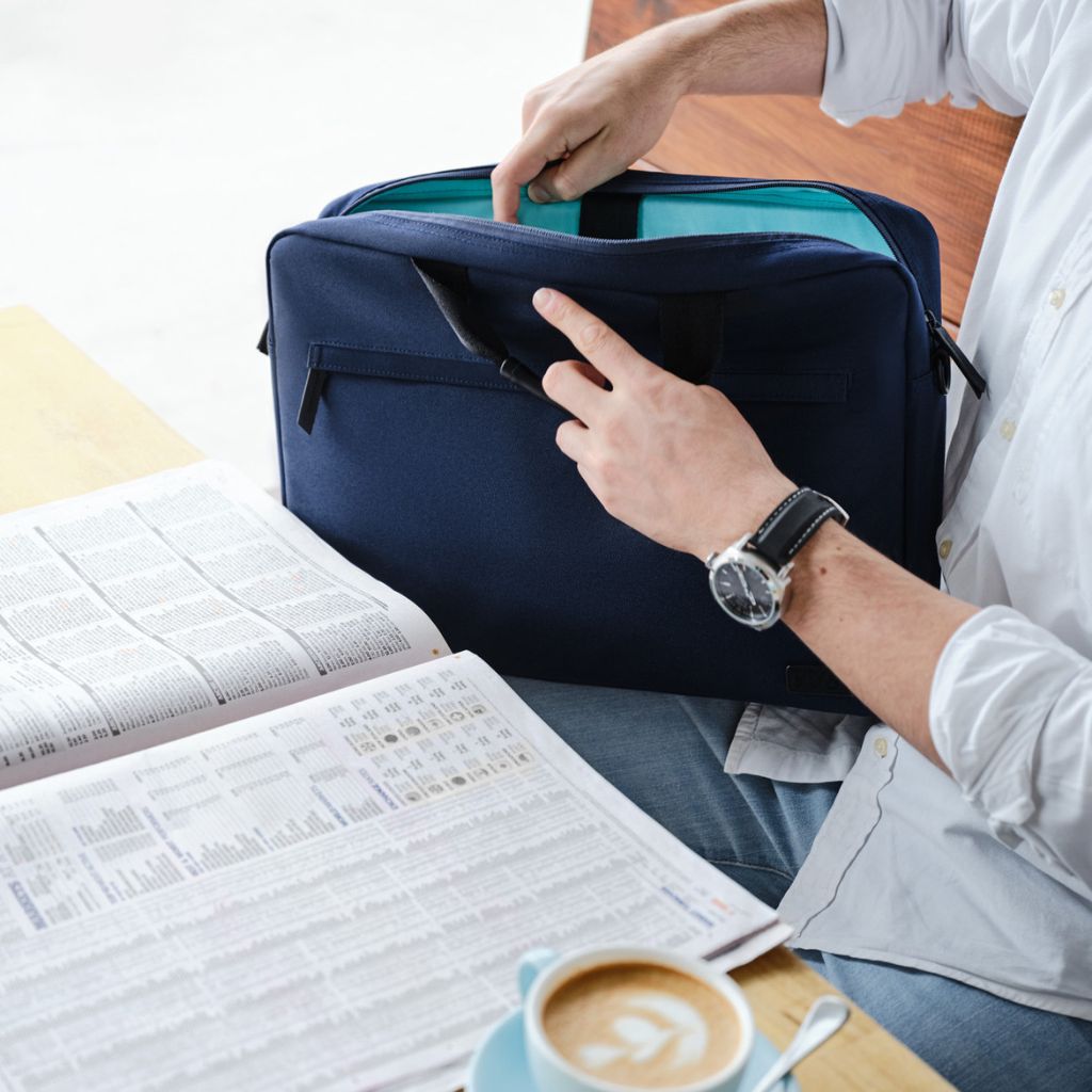 Evol 15.6″ Laptop Brief Shoulder Bag - Recycled Material - Navy - Love Luggage