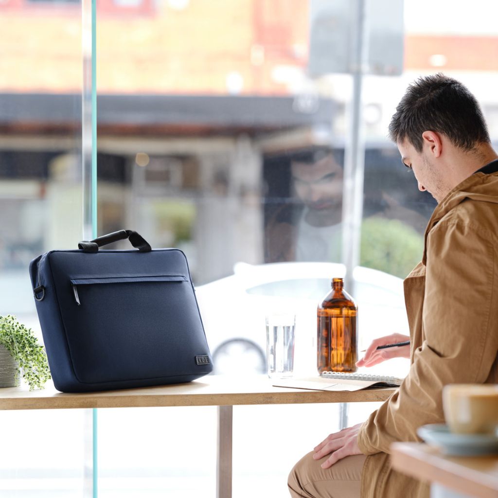 Evol 15.6″ Laptop Brief Shoulder Bag - Recycled Material - Navy - Love Luggage