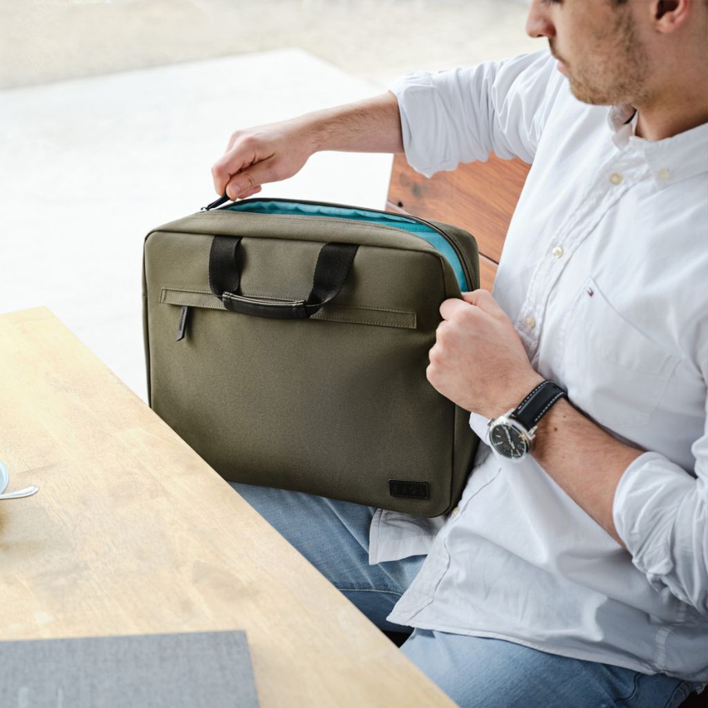 Evol 15.6″ Laptop Brief Shoulder Bag - Recycled Material - Olive - Love Luggage