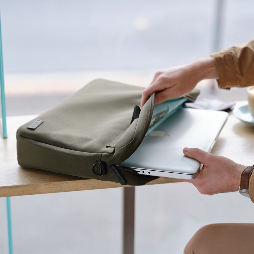 Evol 15.6″ Laptop Brief Shoulder Bag - Recycled Material - Olive - Love Luggage