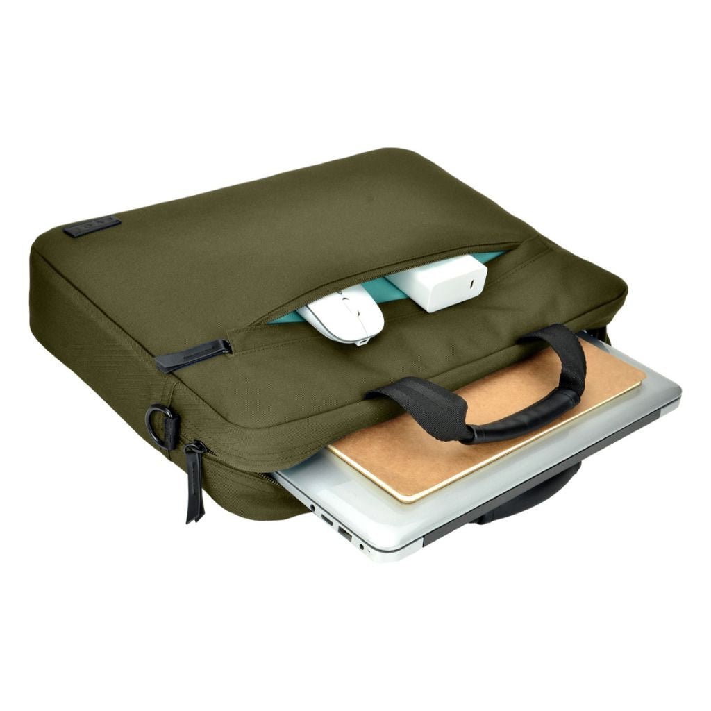 Evol 15.6″ Laptop Brief Shoulder Bag - Recycled Material - Olive - Love Luggage